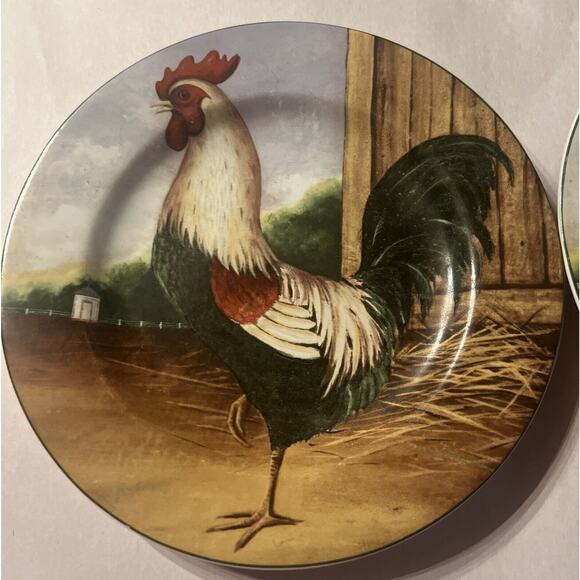 TWO 8” Rooster Plates - David Carter Brown Collection for Sakura "On the Farm" - Picture 2 of 4
